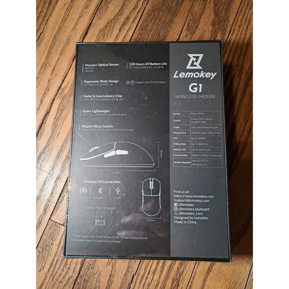 Lemokey G1 Mouse 8K Polling Bluetooth Wireless 5.1/2.4 GHz Optical PixArt 3395 - Picture 3 of 5